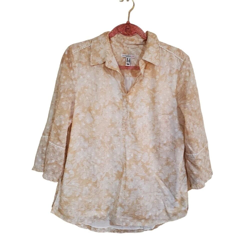 Isaac Mizrahi Live! Toile Printed Woven Shirt with Button Placet BeigeWhite 8